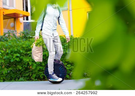 Modern Young Man Male Guy Successful Student Freelancer Entrepreneur With Package Of Food Vegatebles