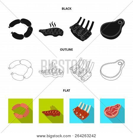 Vector Design Of Meat And Ham Sign. Set Of Meat And Cooking Vector Icon For Stock.
