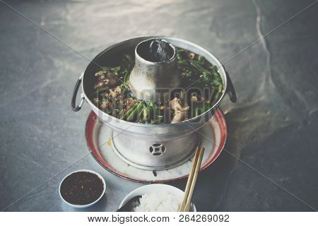Braised Beef Clear With Meat Tendon Soup Stew (ekaehla Meat) With Vegetable In Hot Pot For Sale At T