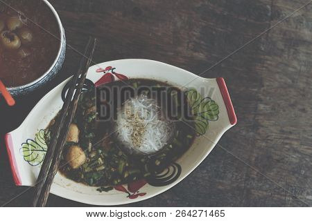 Braised Beef Clear Noodle With Meat Balls Soup Stew (ekaehla Meat) With Vegetable In Bowl For Sale A