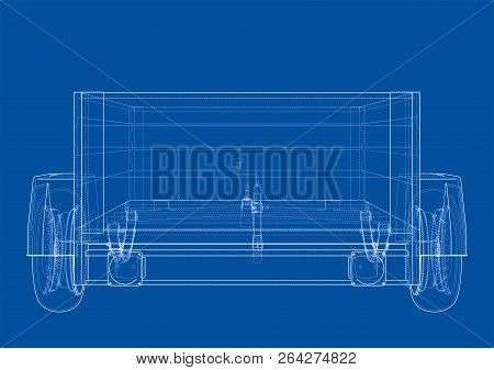 Open Trailer Sketch. Vector Rendering Of 3d. Wire-frame Style. The Layers Of Visible And Invisible L