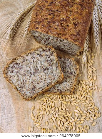 Multi-grain Bread On A Wooden Background. Healthy Food Concept.