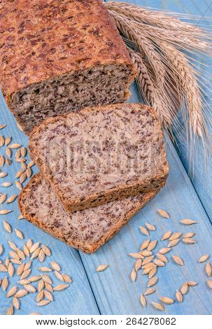 Multi-grain Bread On A Wooden Background. Healthy Food Concept.