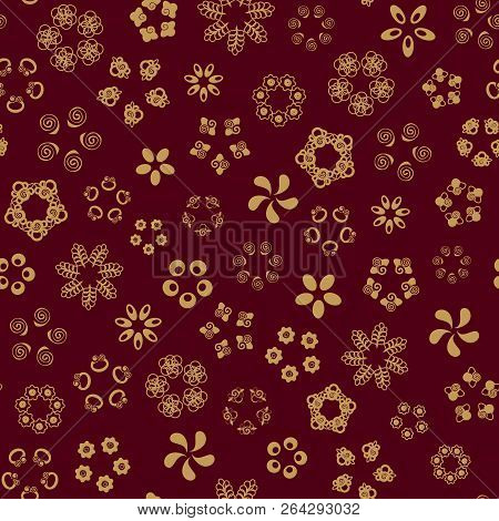 Red Seamless Pattern With Gold Flowers. Vector Illustration.