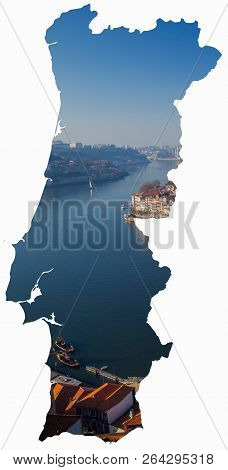 The Douro River In Porto Portugal Winter Cityscape Sunny Landscape City View In Country  Map