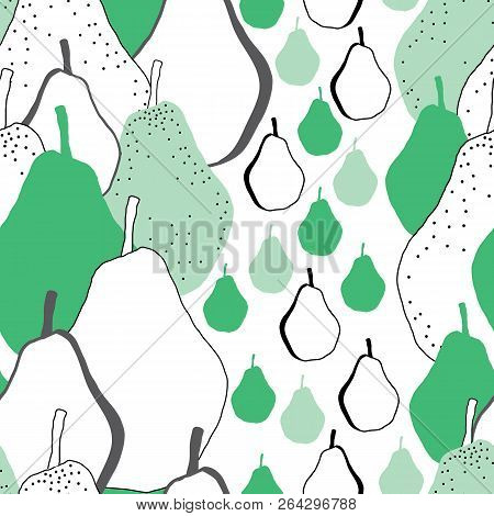 Fresh Pear-fruit Delight Seamless Repeat Pattern Illustration.background In Grren Black And White