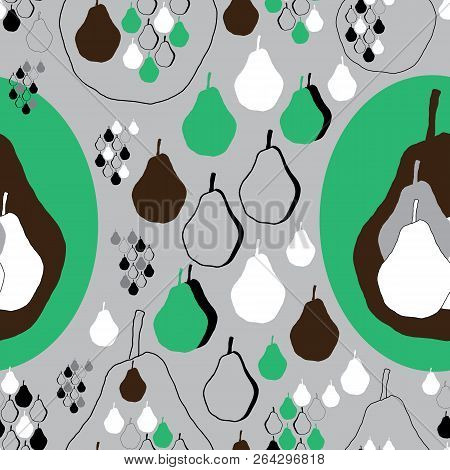 Modern Pear-fruit Delight Seamless Repeat Pattern Illustration.background In Green Black And White