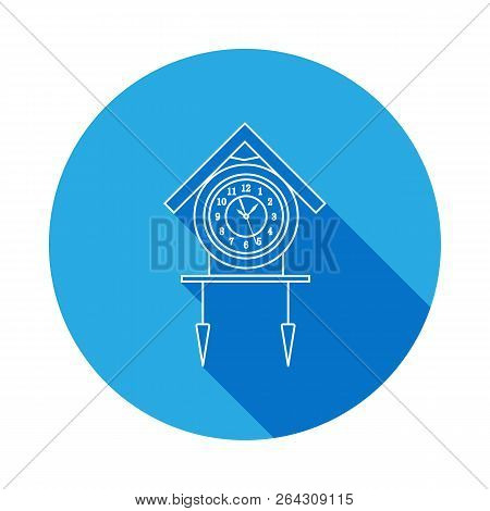 Cuckoo Clock Line Icon. Clock Icon With Long Shadow. Premium Quality Graphic Design. Signs, Symbols 