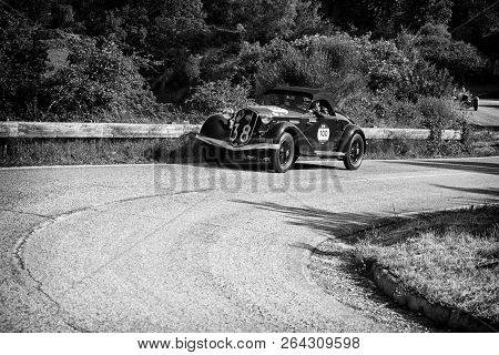 Pesaro Colle San Bartolo , Italy - May 17 - 2018 : Alfa Romeo 6c 2300 Pescara Spider 1935 On An Old 