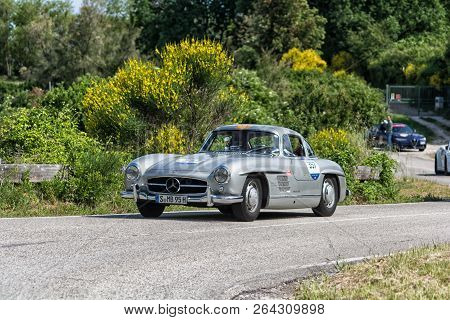 Pesaro Colle San Bartolo , Italy - May 17 - 2018 : Mercedes-benz 300 Sl CoupÉ (w198) 1955 On An Old 