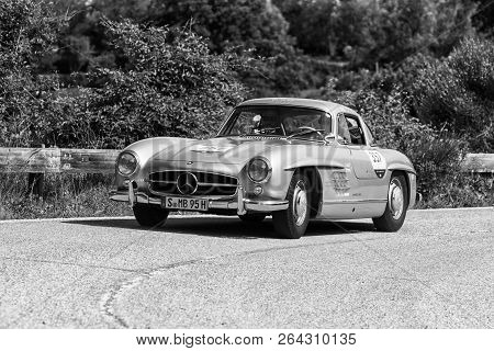 Pesaro Colle San Bartolo , Italy - May 17 - 2018 : Mercedes-benz 300 Sl CoupÉ (w198) 1955 On An Old 