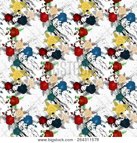 Trendy Vector Seamless Beautiful Artistic Dark Tropical Flower Pattern With Exotic Forest. Flower Or
