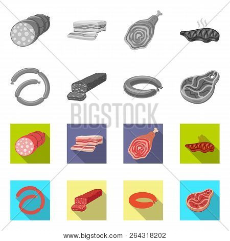 Vector Illustration Of Meat And Ham Logo. Set Of Meat And Cooking Vector Icon For Stock.