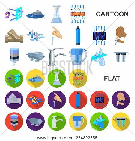 Water Filtration System Cartoon Icons In Set Collection For Design. Cleaning Equipment Vector Symbol