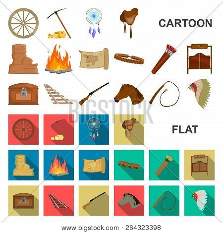 Attributes Of The Wild West Cartoon Icons In Set Collection For Design.texas And America Vector Symb