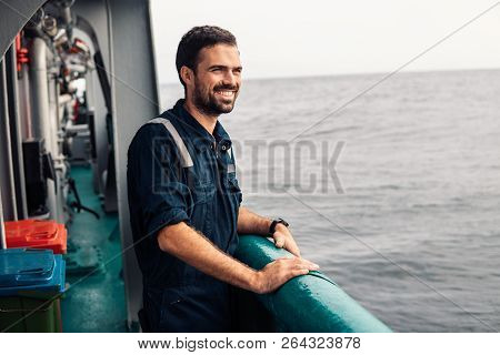 Marine Deck Officer Or Chief Mate On Deck Of Vessel Or Ship