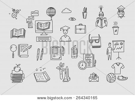 Hand Drawn Vector Doodle School Icons And Symbols.