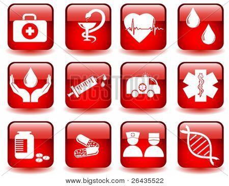 red vector set of medical icons