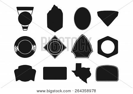 Set Of Black Camping Badge Shapes. Included Texas State Silhouette Icon. Stock Vector Objects Isolat