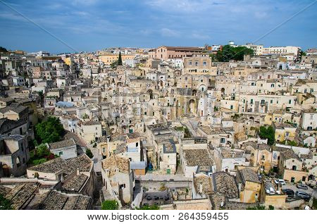 Matera Panoramic View Of Historical Centre Sasso Barisano Of Old Ancient Town Sassi Di Matera With R
