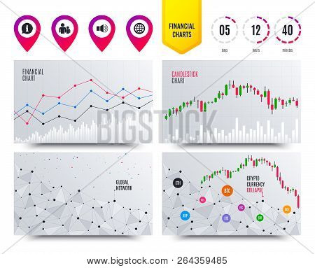 Financial Planning Charts. Information Sign. Group Of People And Speaker Volume Symbols. Internet Gl