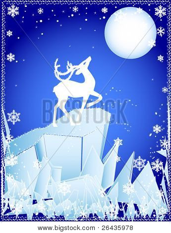 Vektor Winter Hirsche auf dem Felsen