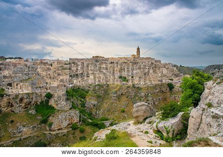Matera Panoramic View Of Historical Centre Sasso Caveoso Old Ancient Town Sassi Di Matera With Cave 