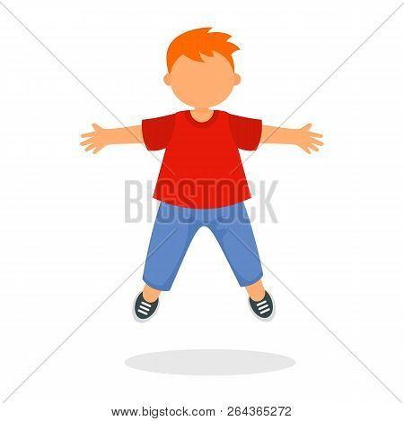 Kid Boy Jump Icon. Flat Illustration Of Kid Boy Jump Vector Icon For Web Design