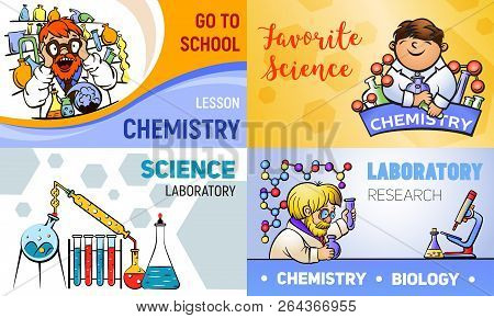 Chemistry Banner Set. Cartoon Illustration Of Chemistry Vector Banner Set For Web Design