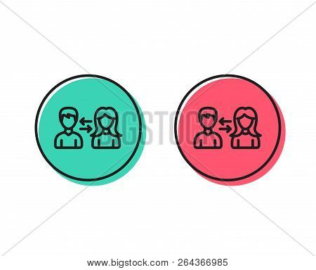 Teamwork Line Icon. Users Communication. Male And Female Profiles Sign. Person Silhouette Symbol. Po