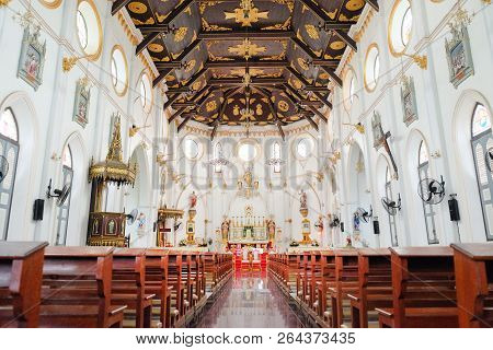 Samut Songkhram, Thailand - Oct 5, 2018 : Nativity Of Our Lady Cathedral In Bang Nok Khwaek, Samut S