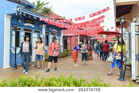 Kanchanaburi - Thailand - Oct 5, 2018: People Visiting Mallika City, Which Is A City Imitates Ancien