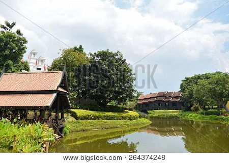 Kanchanaburi - Thailand - Oct 5, 2018: Thai Traditional House In Mallika City, Which Is A City Imita