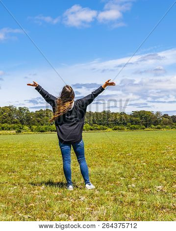 Back View Woman At Countryside