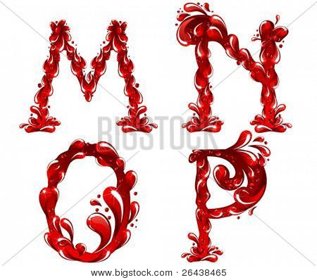 ตัวอักษรสีแดง MNOP