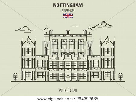 Wollation Hall In Nottingham, Uk. Landmark Icon In Linear Style