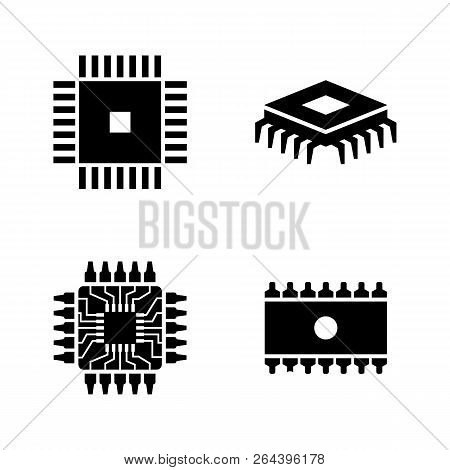 Computer Chips, Electronic Circuit. Simple Related Vector Icons Set For Video, Mobile Apps, Web Site