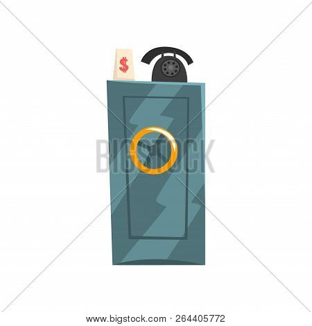 Metal Safe Box, Old Unnecessary Thing, Garage Sale Vector Illustration On A White Background