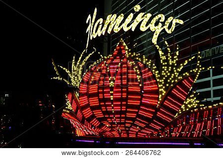 Las Vegas, Nv/usa - Sep 16,2018: Exterior Views Of The Flamingo Casino Resort On The Las Vegas Strip