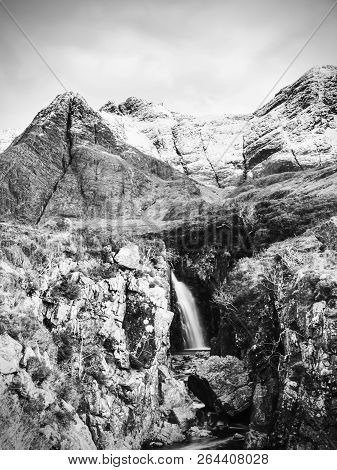 The Fairy Pools With Waterfall. The River Bellow  Majestatic Glen Brittle Mountain, Popular Hikers T