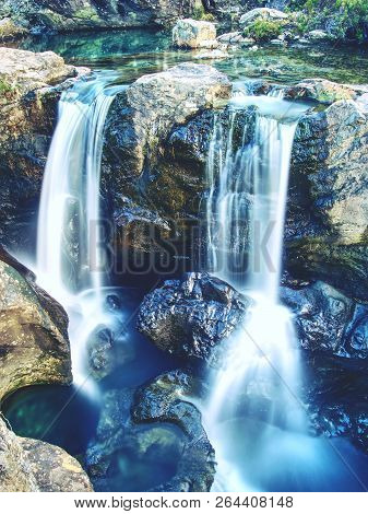 The Fairy Pools With Waterfall. The River Bellow  Majestatic Glen Brittle Mountain, Popular Hikers T