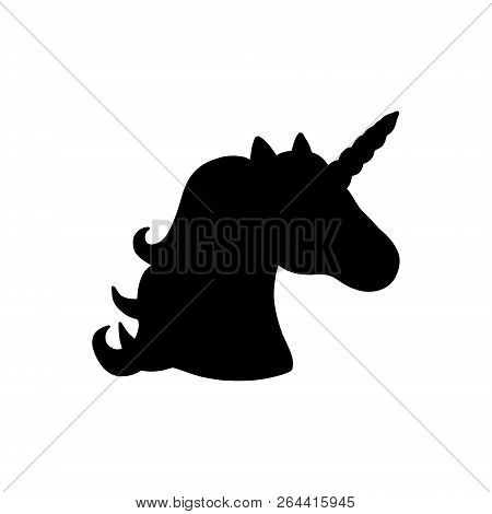 Unicorn black silhouette. Vector illustration drawing, isolated. Black shape of unicorn's head. Graphic icon, logo.
