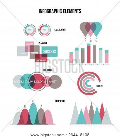 Business Idea Visualisation Inforgaphic Elements Vector Set. Blue, Brown, Pie Chart, Circle Diagram,