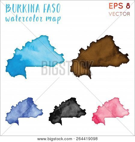 Burkina Faso Watercolor Country Map. Handpainted Watercolor Burkina Faso Map Set. Vector Illustratio
