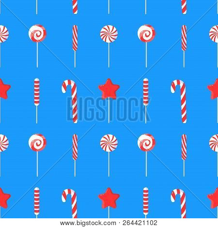 Seamless Pattern With Candy Canes. Art Can Be Used For  Poster, Postcard, Holiday Packing.