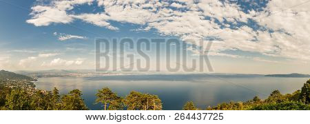 Panorama Above The Adriatic Sea Bay In Norhtern Croatia. Istria Is The Largest Peninsula In The Adri