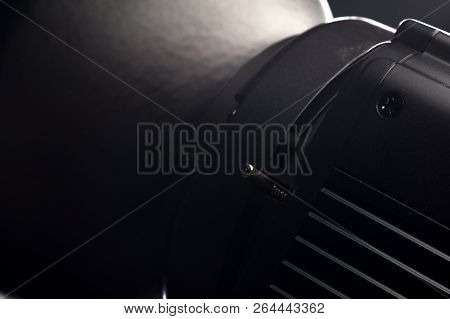 Close-up - Rear View Of The Plafond Of Professional Black Studio Illuminator. Photo Studio Equipment