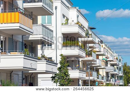 Lots Of Balconies Of Modern Apartment Houses Seen In Berlin, Germany