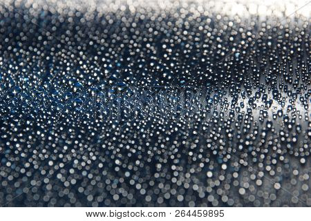 Water Drops Abstract Festive Grey Steel Background Close Up