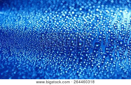 Water Drops Abstract Blue Background Close Up